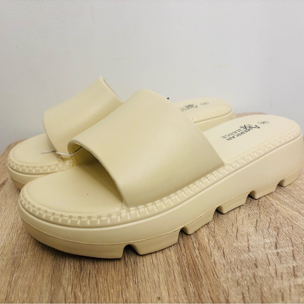 American Exchange Cream Platform Shoes Slides